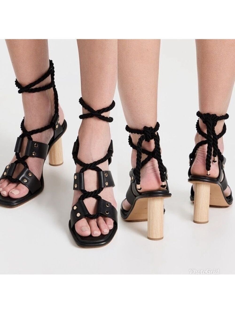 NEW Ulla Johnson Elvie Rope High Strappy Heel Sandal in Noir Size 38 US 7.5